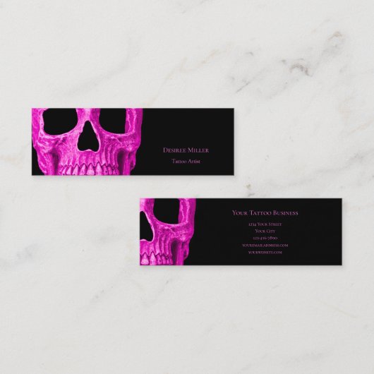Skull Head Gothic Neon Pink Black Tattoo Shop Mini Visitekaartje (Voorkant / Achterkant)