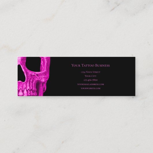 Skull Head Gothic Neon Pink Black Tattoo Shop Mini Visitekaartje (Achterkant)