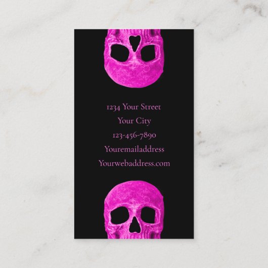Skull Head Gothic Neon Pink Black Tattoo Shop Visitekaartje (Achterkant)