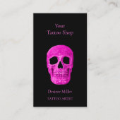 Skull Head Gothic Neon Pink Black Tattoo Shop Visitekaartje (Voorkant)