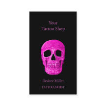 Skull Head Gothic Neon Pink Black Tattoo Shop