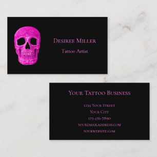 Skull Head Gothic Neon Pink Black Tattoo Shop Visitekaartje