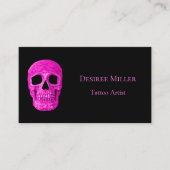 Skull Head Gothic Neon Pink Black Tattoo Shop Visitekaartje (Voorkant)