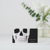 Skull Head Gothic Neon White Black Tattoo Shop Visitekaartje (Staand voorkant)