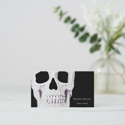 Skull Head Gothic Neon White Black Tattoo Shop Visitekaartje (Staand voorkant)