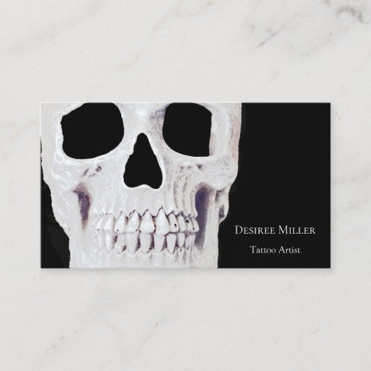 Skull Head Gothic Neon White Black Tattoo Shop Visitekaartje (Voorkant)
