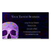 Skull Head Gothic Paars Blue Tattoo Shop Magnetisch Visitekaartje (Voorkant)
