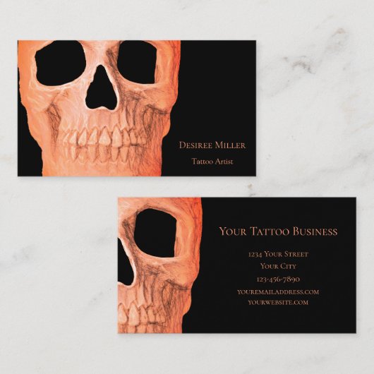 Skull Head Gothic Pastel Oranje Black Tattoo Shop Visitekaartje (Voorkant / Achterkant)