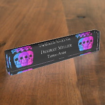 Skull Head Gothic Pink Blue Paars Black Pop Art