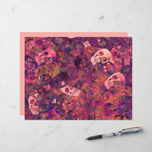 Skull Head Gothic Style Roze Paarse kunst (Voorkant / Achterkant in situ)