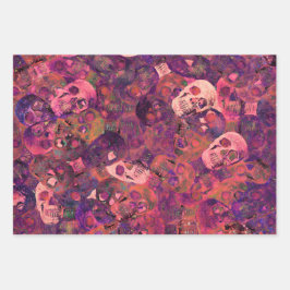 Skull Head Gothic  Style Roze Paarse kunst Inpakpapier Vel