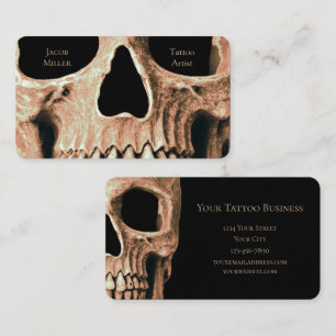 Skull Head Gothic Tan Brown Black Tattoo Shop Visitekaartje