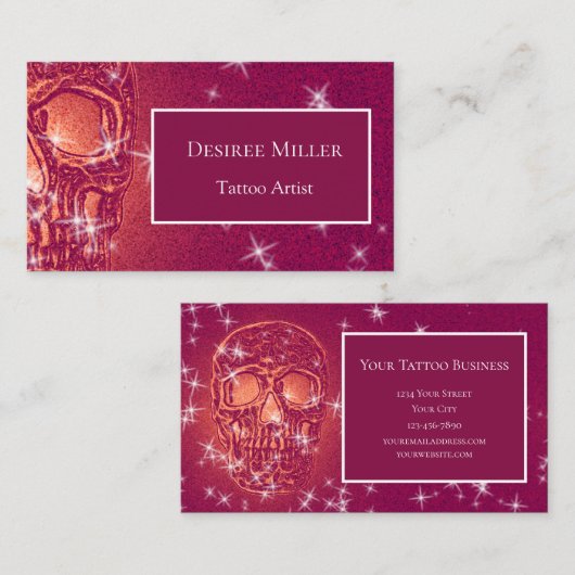 Skull Head Paars Elegant Gothic Girly Glitter Visitekaartje (Voorkant / Achterkant)