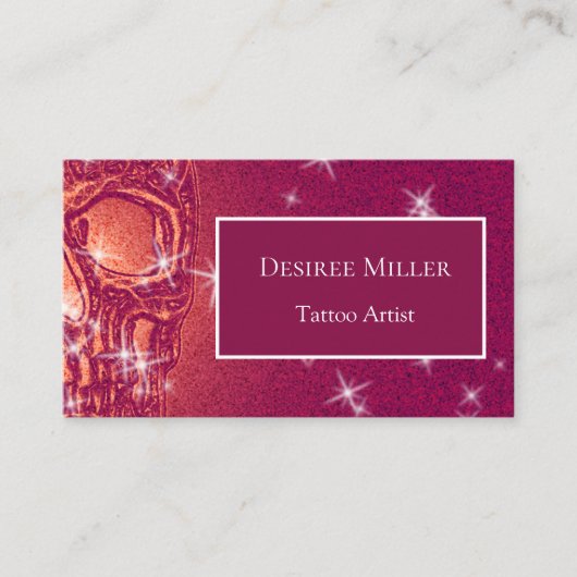Skull Head Paars Elegant Gothic Girly Glitter Visitekaartje (Voorkant)