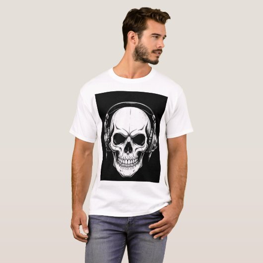 Skull Headphone Gothic Graphic T-Shirt (Voorkant volledig)