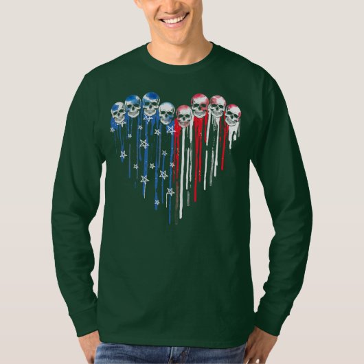Skull Heart Dripping American Flag 4th Of July T-shirt (Voorkant)