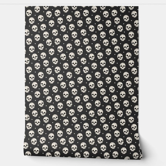 Skull Heart Eyes on Dark Grey Behang (Afrollen)