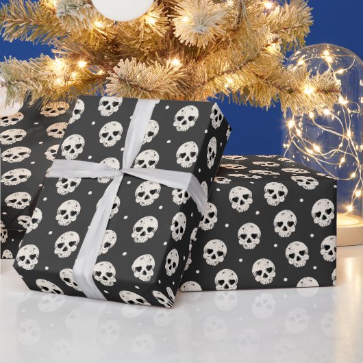 Skull Heart Eyes on Dark Grey Cadeaupapier (Feestdagen)