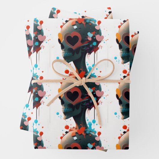 Skull Hearts - Creepy Abstract Valentijnsdag Inpakpapier Vel (In situ)