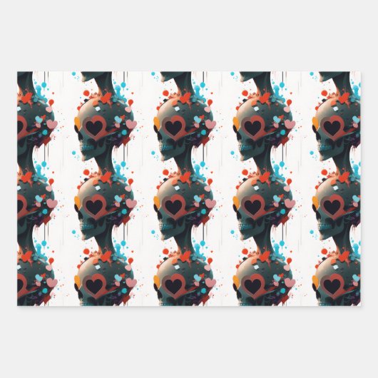 Skull Hearts - Creepy Abstract Valentijnsdag Inpakpapier Vel (Voorkant)