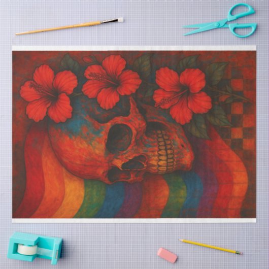 Skull & Hibiscus tegen Pride Vlag Decoupage Tissuepapier (Craft)