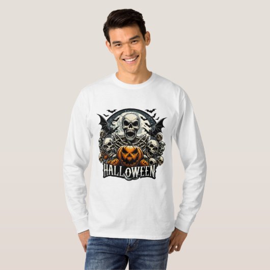 Skull Horde Halloween Pumpkin T-shirt (Voorkant volledig)
