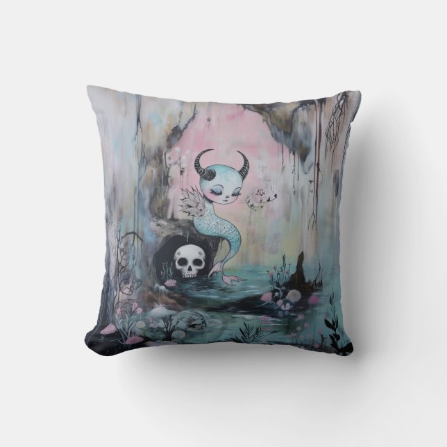 Skull Horned Zee Serpent Magical Witchy AI Art Kussen (Voorkant)