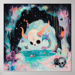 Skull Horned Zee Serpent Witchy AI Art Matte Value Poster