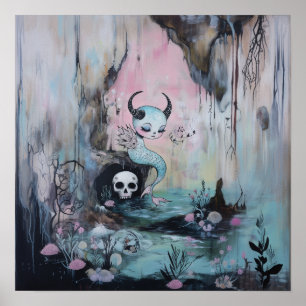 Skull Horned Zee Serpent Witchy AI Art Matte Value Poster