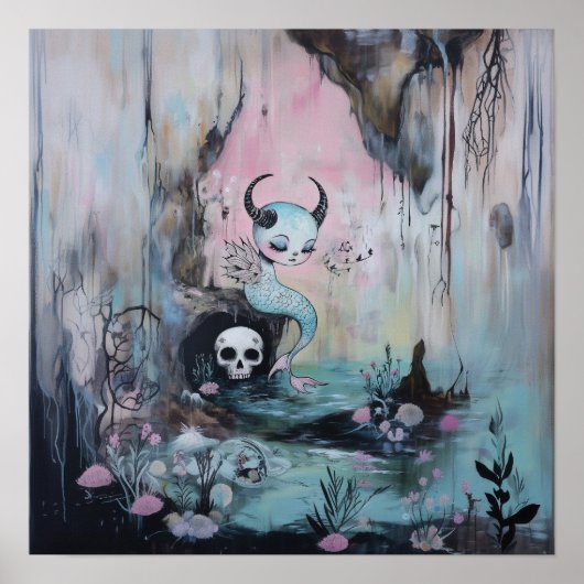 Skull Horned Zee Serpent Witchy AI Art Matte Value Poster (Voorkant)