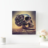 Skull Horror Creepy Boo Vierkante Klok (Huis)