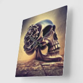 Skull Horror Creepy Boo Vierkante Klok (Hoek)