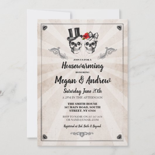 Skull Housewarming Party Halloween New Home Invite Kaart (Voorkant)