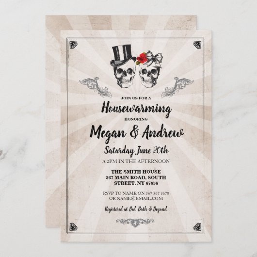 Skull Housewarming Party Halloween New Home Invite Kaart (Voorkant / Achterkant)