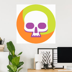 Skull Icon White Sinaasappel Green Poster