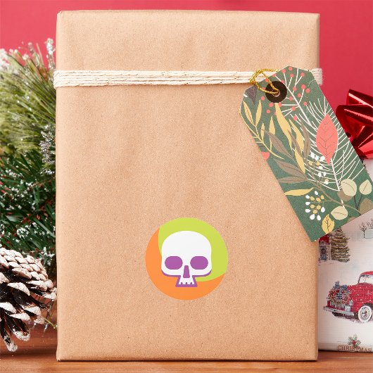 Skull Icon Wit Sinaasappel Classic Ronde Sticker