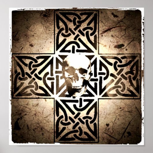 Skull in Celtic Cross Black, Sepia, Gaafd Poster (Voorkant)