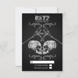 Skull in Love  Gothic Skulls Wedding RSVP Kaart