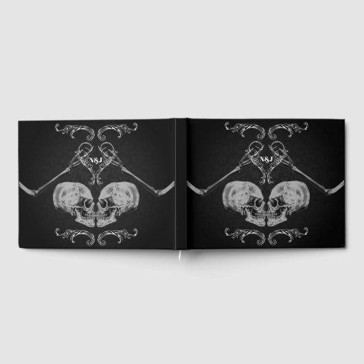 "Skull in Love"  Skeletons Black Wedding Gastenboek (Volledig)