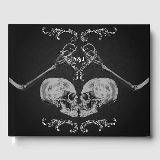 "Skull in Love"  Skeletons Black Wedding Gastenboek (Voorkant)