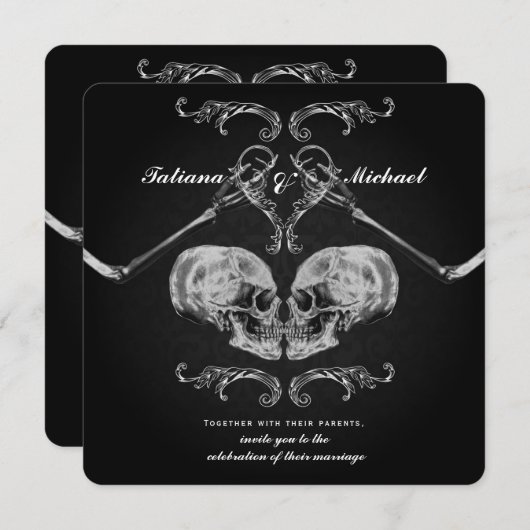"Skull in Love"  Skeletons Black Wedding Kaart (Voorkant / Achterkant)