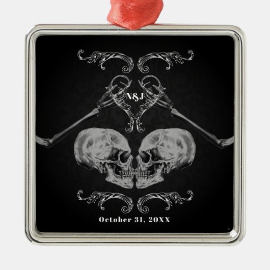 "Skull in Love"  Skeletons Black Wedding Metalen Ornament (Voorkant)