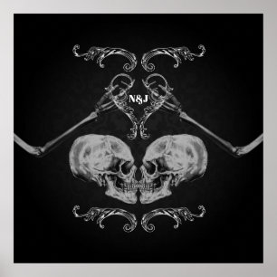 "Skull in Love"  Skeletons Black Wedding Poster