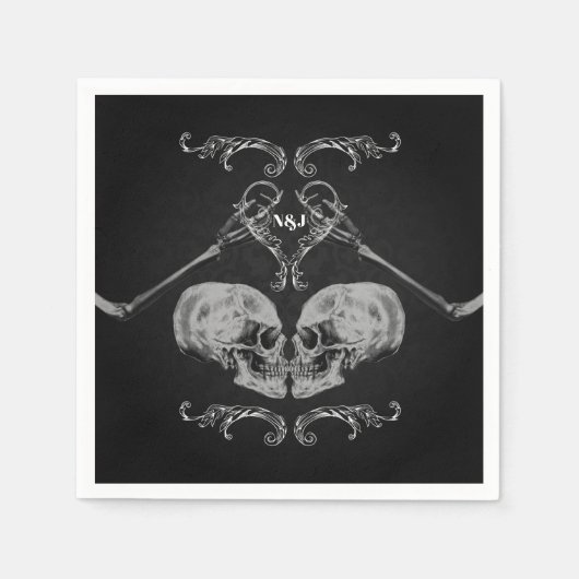 "Skull in Love"  Skeletons Black Wedding Servet (Voorkant)