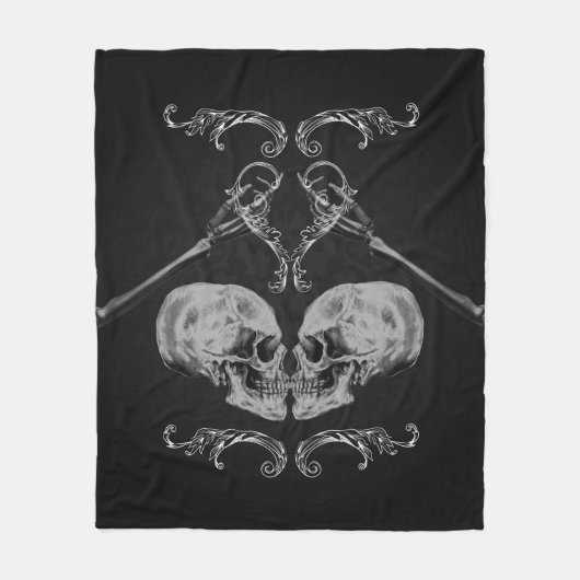 "Skull in Love"  skeletten zwart Fleece Deken (Voorkant)