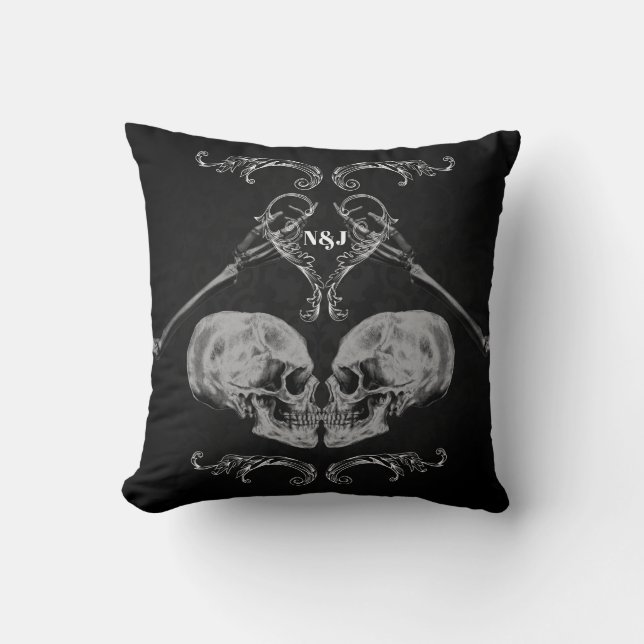 "Skull in Love"  skeletten zwart Kussen (Voorkant)