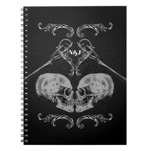 "Skull in Love" skeletten zwart Notitieboek (Voorkant)