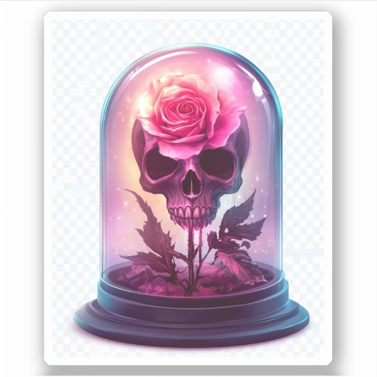 Skull in Rose Glass Sticker (Voorkant)