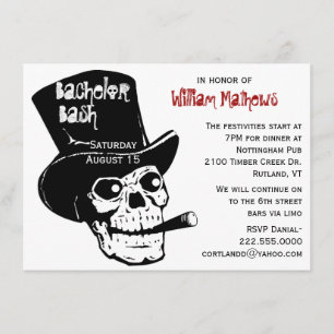 Skull in Top Hat Bachelor Party Invitation Kaart