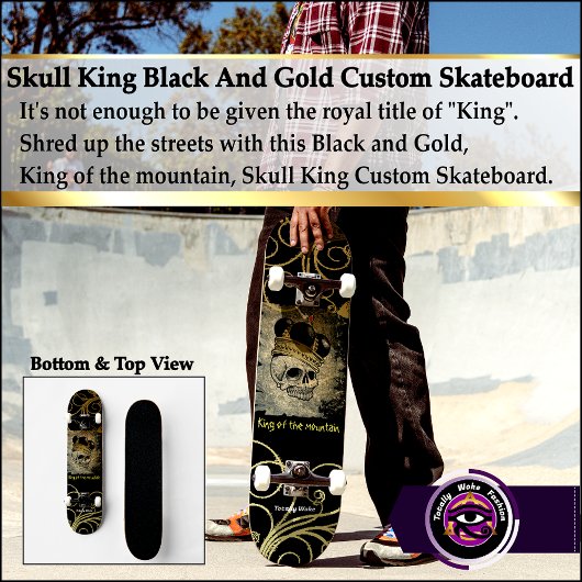 Skull King Black en Gold Custom Skateboard